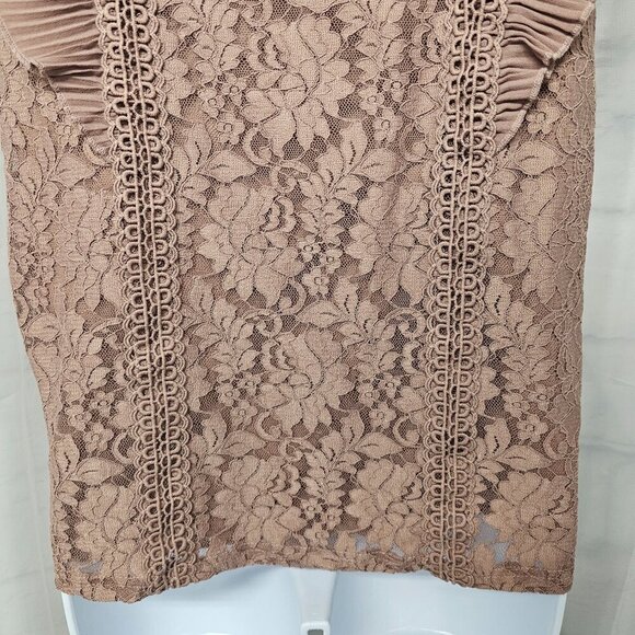 Mauve Pink Floral Lace Coquette Blouse Boho Ruffle Crochet Romantic M - Picture 9 of 13